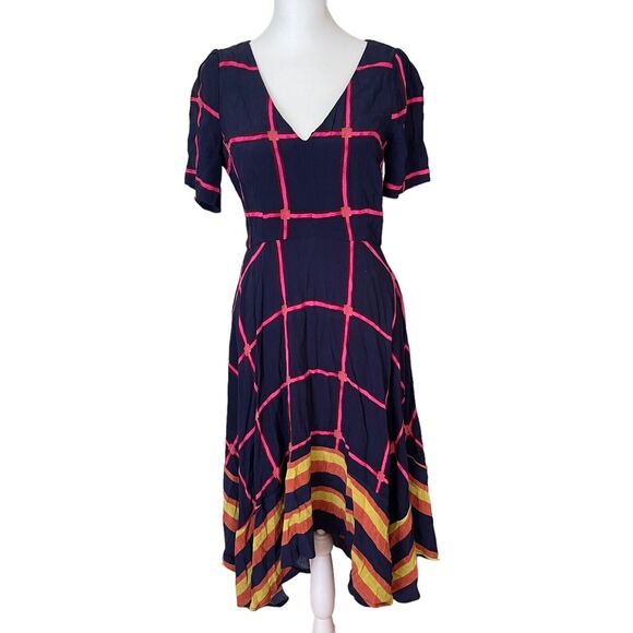 HD in Paris 2 Midi Dress Striped Pane A-Line Blue Flowy Anthropologie - Picture 1 of 11